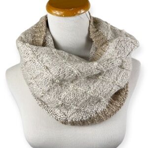 Betsey Johnson Knit Infinity Scarf Cream Tan Faux Pearls One Size